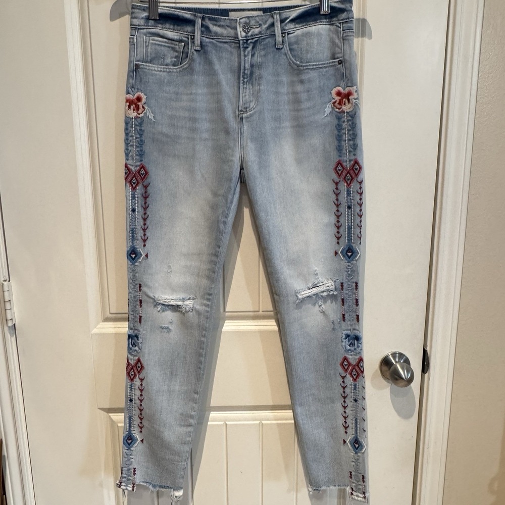 Driftwood Jackie High Rise Jeans 28 Embroidered Boho Western‎ Distressed